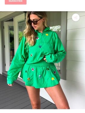 Green Star Embellished Windbreaker Set